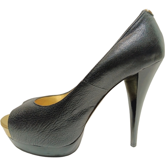 Michael Kors Black Leather Platform Peep Toe Stilettos Size 7.5 M Pumps Heels - Picture 9 of 11